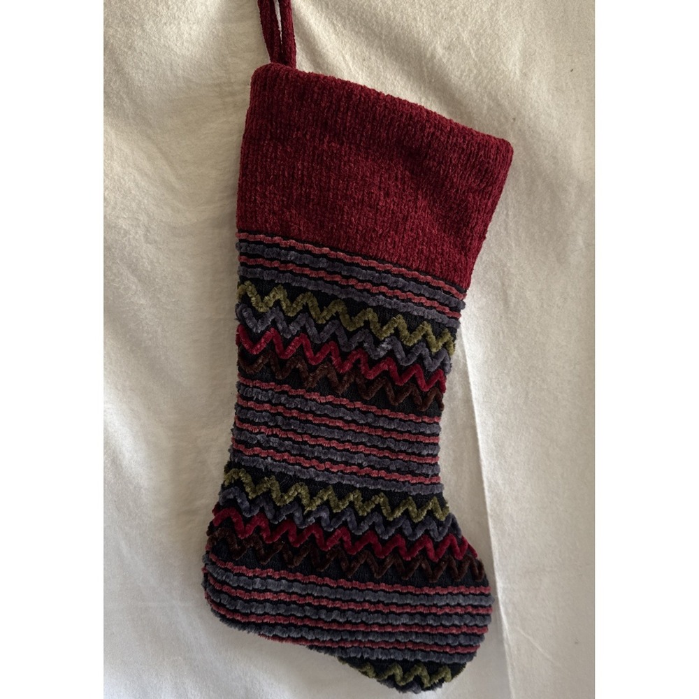 Vtg Dan Dee Collectible Chenille Red Plush Striped Christmas Stocking 18" Hangs